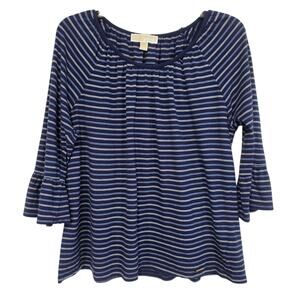 Michael by Michael Kors Womens Bell Sleeve Blue Stripe Top Size Large